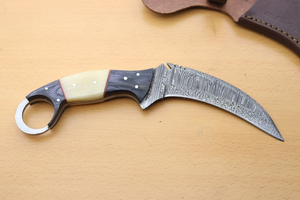 Drop Point Hunting Knife Damascus Steel Blade Bevel Edge 0.7mm Thickness DIY Grade Ivory Handle - Product Image 2