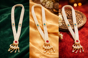 Collar Mala de Perlas Tradicionales Chapado en Oro Hecho a Mano con Colgante de Piedra Roja Engastada en Bisel para Fiestas y Bodas, Estilo Hindú - Product Image 4
