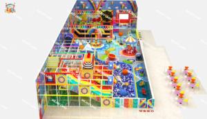 Wejoy-Terrain de jeu intérieur arc-en-ciel avec toboggans muraux, canons à billes, zone de jeu souple, piscine à balles et carrousel pour enfants - Product Image 5