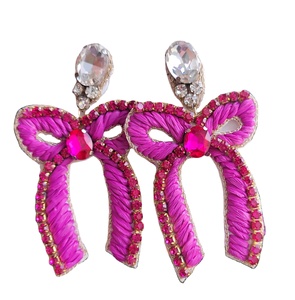 Bow Design Raffia Embroidered Classic Ethnic Silver Plated <b>Handmade</b> <b>Earrings</b> From India for Women and Girls Fashion Jewelry - Product Image 1