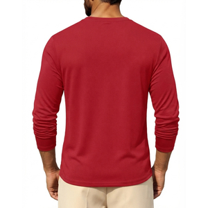 Camiseta de algodón de manga larga para hombre, cuello redondo clásico, corte regular, ligera, informal, personalizada, a bajo precio. - Product Image 2