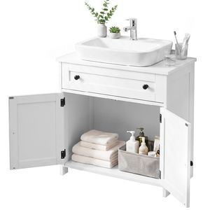 Mobiletto da bagno in PVC con 1 cassetto e 2 ante con chiusura ammortizzata, bianco, 23,62x11,81x23,62 pollici - Product Image 1