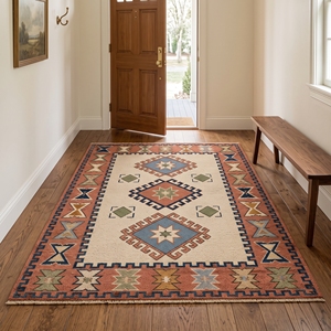 Tapis d'intérieur bohème géométrique en laine/coton à poils ras, résistant à l'huile, avec franges, pour chambre, salon, décoration intérieure, grand format - Product Image 3
