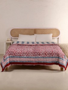 Bohemian Printed Quilt <b>Red</b> White Blue Pattern Handmade Cotton All-Season <b>Bedding</b> <b>Set</b> - Product Image 1
