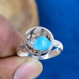 Natural Pink <b>Opal</b> Turquoise Round Shape Gemstone Handmade <b>Ring</b> 925 Sterling <b>Silver</b> Finish - Product Image 2