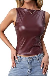 Factory Direct Women PU <b>Leather</b> Tank <b>Top</b> Custom Sleeveless Slim Fit Bulk Wholesale - Product Image 5