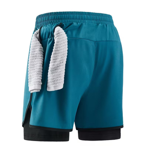 Hot Sale Double <b>Layer</b> Fitness Short 2 in1 5 Inch Inseam Elastic Waste Nylon Polyester Streetwear Sportswear Men Short - Product Image 2