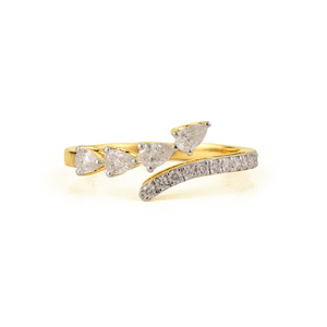 Minimal <b>Unique</b> Design 100% Natural Diamond Fine Stackable Bypass Ring Everyday Wear Pure K14 Yellow Gold <b>Gift</b> <b>For</b> <b>Her</b> Jewelry - Product Image 1