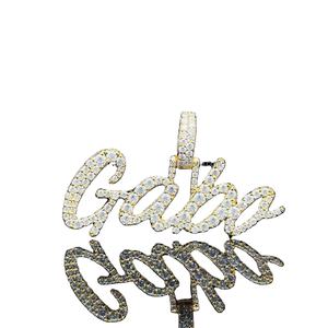 Joyería de Hip Hop, cepillo personalizado, letra cursiva, chapado en oro, nombre, COLLAR COLGANTE, cadena de diamante personalizada - Product Image 1