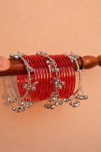 Colorful Stylish Vibrant Silver Plated Trendy Geometric <b>Glass</b> <b>Bangles</b> Imitation Pearl Churiyan Set Women's Wedding Party Wear - Product Image 4