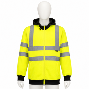 Veste de travail à capuche réfléchissante orange haute visibilité avec fermeture éclair, veste en polaire de protection industrielle pour hommes avec bande réfléchissante - Product Image 1