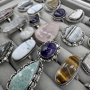 Wholesale <b>Silver</b> Plated Assorted Gemstone <b>Rings</b> <b>Adjustable</b> Natural Stone Fashion Statement <b>Rings</b> for Women Bulk Jewelry Supplier - Product Image 3