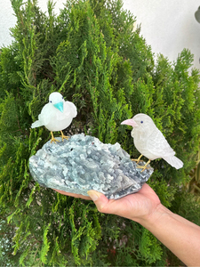Escultura de Pájaro de Cuarzo Blanco Natural con Cristales de Calcedonia y Apofilita, Proveedor Mayorista OEM ODM - Product Image 2