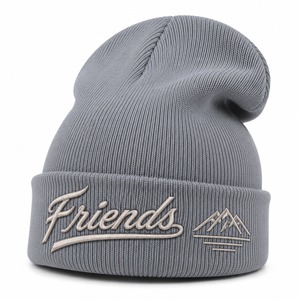 Embroidered Beanie Hat Gray Unisex Casual Winter <b>Cap</b> with <b>Mountain</b> Logo Design - Product Image 2