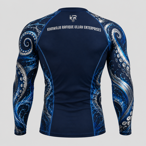 Chemise Rash Guard à manches longues pour homme Khawaja Rafique Ullah Enterprises, imprimé pieuvre noir, séchage rapide, en spandex et polyester, personnalisable - Product Image 5
