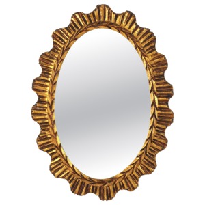 Oval Brass Mirror With <b>Leaf</b> Design Traditional <b>Wall</b> <b>Decor</b> Metal Frame - Product Image 4