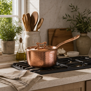 Cacerola de Cobre Martillado de Lujo con Tapa, Asa de Latón Sólido, Olla de Cobre Hecha a Mano, Utensilios de Cocina Premium OEM ODM - Product Image 4