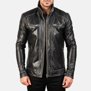 Luxury Black Classic Sheepskin Natural Leather <b>Jackets</b> Mens Genuine Leather <b>Jacket</b> Fashion <b>Slim</b> <b>Fit</b> Motorcycle Coats Male Custom - Product Image 2