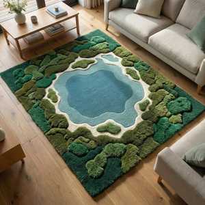 Luxury Textured <b>Hand</b> <b>Tufted</b> Wool <b>Rug</b> Floral Pattern PET Friendly Non-Slip Modern Designer Home Decor 1 Piece - Product Image 2