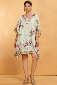 Vestido Kaftán Corto Informal para Mujer, Estampado Personalizado, con Detalle de Botones, Tela de Rayón, Elegante, para la Playa, Corte Holgado, Fabricante OEM - Product Image 5