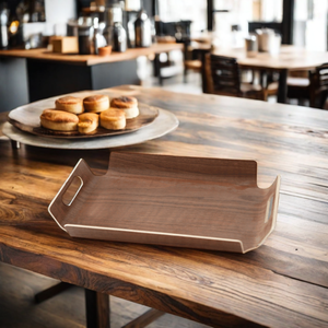 Plateau à dessert en bois BSCI avec poignée, plateau alimentaire rustique en bois antique avec poignées, plateau de rangement en bois pas cher - Product Image 4