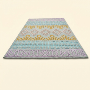 Tapis en laine tufté à la main multicolore Pastel Glyph, motif géométrique tribal moderne, antidérapant, écologique, pour salon - Product Image 2