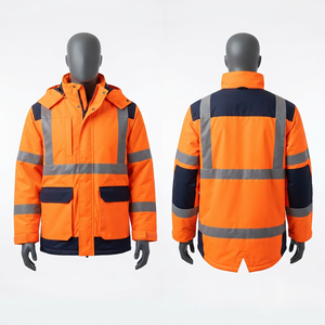 Veste de travail de sécurité en polyester robuste de 300 grammes, imperméable, respirante, hiver, lavée, boutonnée, à capuche, orange réfléchissant - Product Image 5