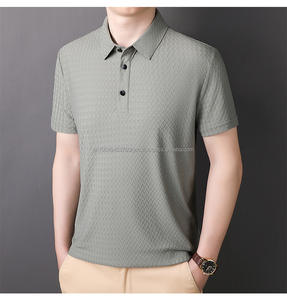 Polo de manga corta informal de negocios para hombre, tela de lona cómoda, patrón sólido, piel fría avanzada - Product Image 6