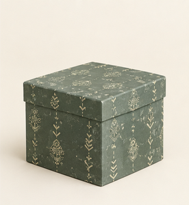 Ensemble de boîtes rigides vintage NOIR-VERT avec motif floral doré, 5 tailles, couvercle carré, organisateur aseptique jetable - Product Image 2