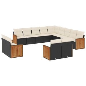 Conjunto de Sofás de Jardín de Ratán Blanco Crema y Negro con Estructura de Madera de Teca, Muebles de Exterior para 10 Personas, Diseño Contemporáneo, Resistente a la Intemperie - Product Image 4
