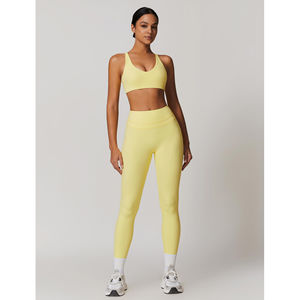 Ensemble de yoga et de sport décontracté d'hiver pour femme, avec bretelles fines, pantalon de fitness taille haute et soutien-gorge de sport respirant à séchage rapide, couleur unie - Product Image 6