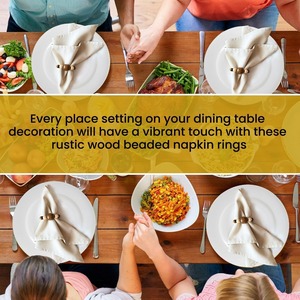Natural <b>Wooden</b> Beaded Napkin Rings Set Of 4 Farmhouse Table Decor Handmade Reusable Dining Napkin Holders For Events And Home - Product Image 5