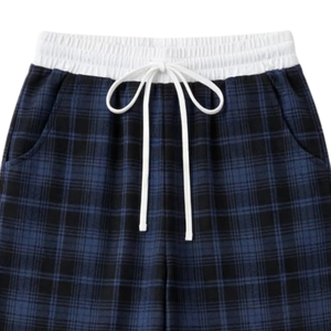 <b>Women's</b> Casual Plaid Wide Leg Pants Mid Waist Drawstring <b>Loose</b> Fit Full Length <b>Trousers</b> - Product Image 3