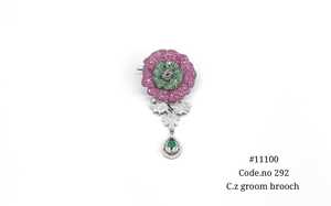 Broche Goutte de Rose Verte 11100 en Zircon Cubique, Épingle Fleur en Alliage Argenté, Dernières Créations de Broches pour Mariage, Fête, Cadeau - Product Image 3