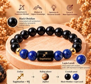 Bracelet du Zodiaque Sagittaire en Obsidienne Noire et Lapis-Lazuli, Bracelet Perlé en Cristal, Bijoux Astrologiques Personnalisés en Pierres Précieuses pour - Product Image 1
