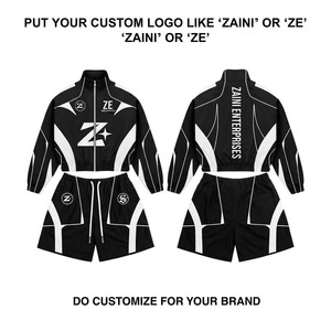 Conjunto Corto Cortavientos para Hombre, Poliéster Premium de 110 GSM, Diseño de Paneles en Blanco y Negro, Logotipo Personalizado, Traje Deportivo, Ropa Deportiva - Product Image 1