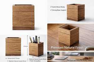 Porte-stylos en bois fait main, organisateur de bureau minimaliste, type sur pied, à un seul niveau, support de rangement multifonctionnel en bois pour usage au bureau - Product Image 6