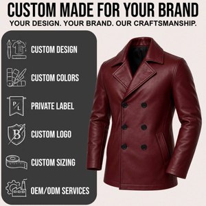 <b>Men's</b> Premium Wine Red <b>Leather</b> Double Breasted <b>Blazer</b> Classic Notch Lapel Short Coat Business Casual Winter Outerwear OEM Whole - Product Image 6
