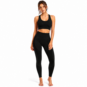 Custom Logo Women's Yoga Apparel Seamless Workout Set High Waist Fitness Leggings Sports Bra OEM Manufacturer - Product Image 1