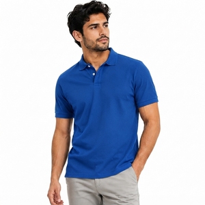 เสื้อโปโลผู้ชายสีน้ำเงินรอยัล แขนสั้น ทรงปกติ สวมใส่สบาย ระบายอากาศได้ดี ผ้าถัก 100% คอตตอนออร์แกนิค พิมพ์ลาย กันยับ น้ำหนัก 180 กรัม - Product Image 2