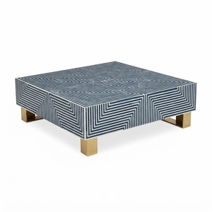 Mesa de Centro Óptica con Incrustaciones de Hueso, Hecha a Mano, Geométrica, con Rayas Blancas y Negras de Resina, Mueble para Sala de Estar, Logotipo Personalizado - Product Image 4