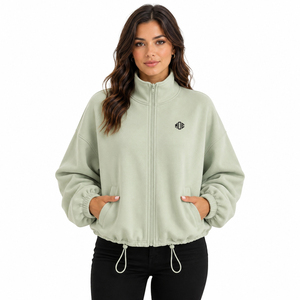 Manufacturer Women Sweatshirts Full Zip Oversized Cotton Fleece Drawcord Hem Bomber Jacket Casual Streetwear Hoodies Front Logo - Product Image 1