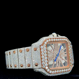 Montre Unique Entièrement Sertie de Diamants, Bicolore Rose, Squelette, Style Hip Hop, avec Diamants Moissanite de Clarté VVS - Product Image 3