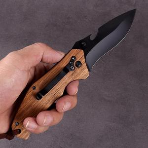 Couteau de poche pliable à manche en bois, nouveau style, pour le camping en plein air, la survie tactique, la chasse, avec ouvre-bouteille - Product Image 5