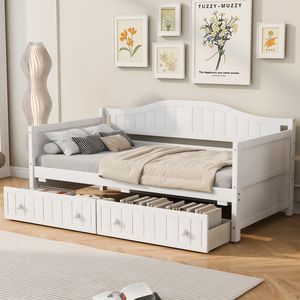 Divano Letto Matrimoniale in Legno con 2 Cassetti, Senza Necessità di Rete a Doghe, Divano Letto Imbottito per Camera da Letto e Soggiorno, Bianco (Vecchio SKU WF192860AAK) - Product Image 2