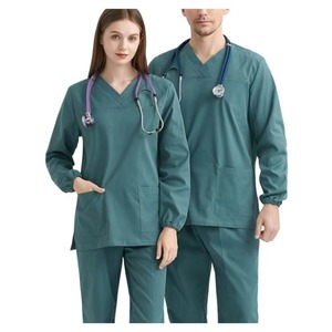 Tenues médicales 2026 pour femmes et hommes, uniformes d'hôpital à manches longues, en tissu tricoté Spandex/Polyester, détection d'aiguilles, coupe courte - Product Image 1