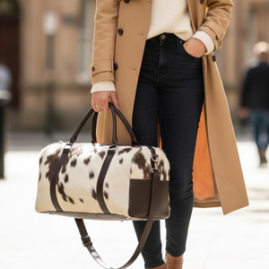 Bolsa de Viaje de Piel de Vaca con Cierre de Cremallera y Gran Capacidad, Bolsa de Fin de Semana con Correa para el Hombro - Product Image 3