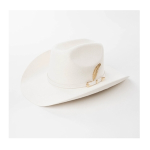 Unisex Beige Leather Striped Cowboy <b>Hat</b> with Gold Feather <b>Band</b> Casual Western Style Adult Summer Beach 56-58cm HN-3019 - Product Image 2