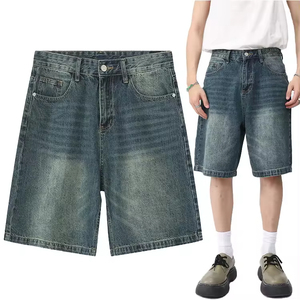 Shorts en jean décontractés pour hommes, coupe ample, vintage, délavés, extensibles, avec logo personnalisé, couleur unie, tendance été - Product Image 1