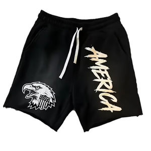 Pantalones Cortos de Hombre Personalizados, Estilo Vintage, Lavado Ácido, Desgastados, con Logotipo Frontal Sólido, Impresión en Espuma, Efecto Descolorido por el Sol, Corte y Confección Stone Wash - Product Image 3